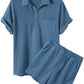 Men's Full Size Button Detail Short Sleeve Top and Shorts Set Plus Size - Farnelli