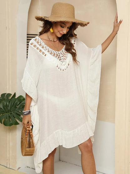 Cutout Ruffled Half Sleeve Cover-Up - Farnelli