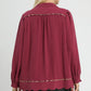 Umgee Full Size Linen Scallop Hem Blouse with Contrast Trim Plus Size - Farnelli