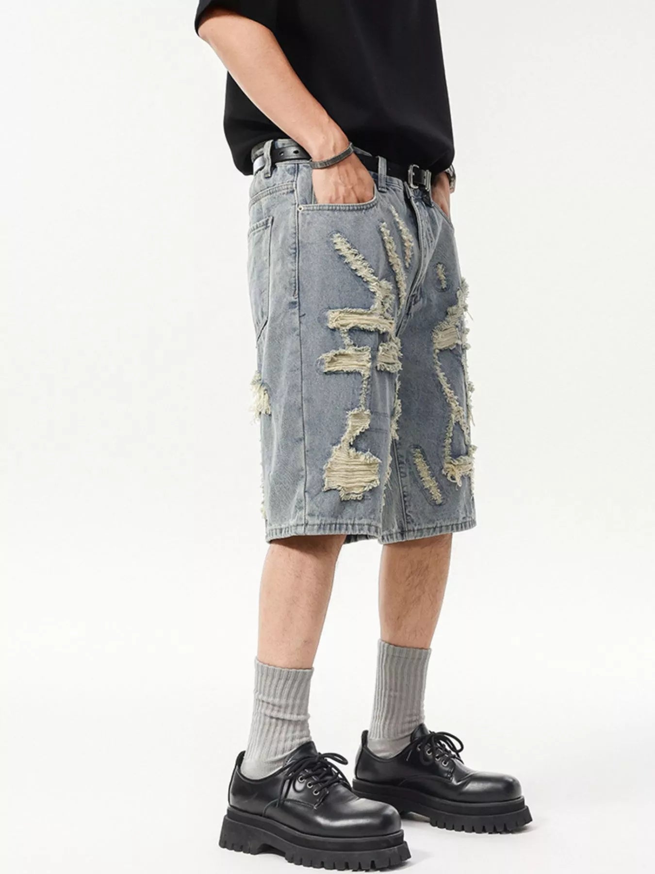 Men's Wash Distressed Denim Shorts - Farnelli