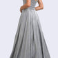Juliet 206 Long A-Line Glitter Gown Side Pockets