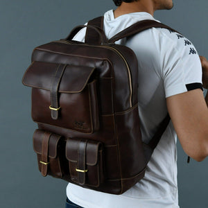 Classy Leather Bags Mahi Classic Backpack with adjustable straps and multiple compartments, made of durable leather.