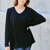 Basic Bae Full Size V-Neck Long Sleeve Top - Black