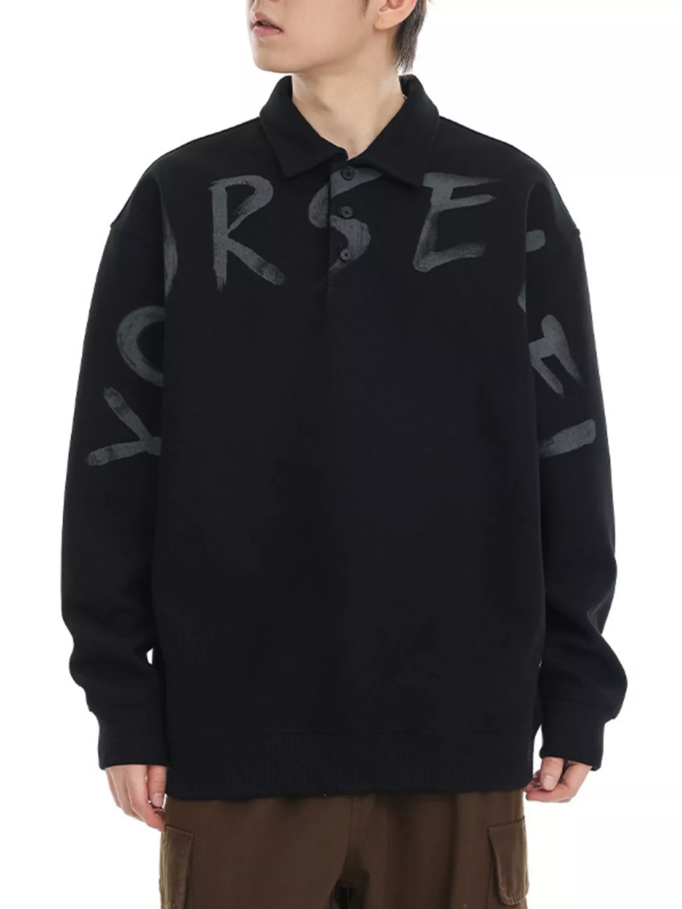 Men's Plus Size Letter Print Polo Collar Sweatshirt - Farnelli
