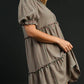 Umgee Full Size Plaid Frill Button Detail Ruffled Short Sleeve Dress Plus Size - Farnelli