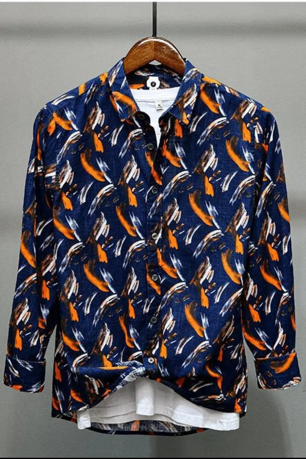 Men's Printed Button Up Long Sleeve Shirt - Farnelli