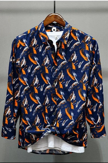 Men's Printed Button Up Long Sleeve Shirt - Farnelli