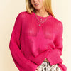 Davi & Dani Star Front Crochet Drop Shoulder Knit Top - Deep Rose
