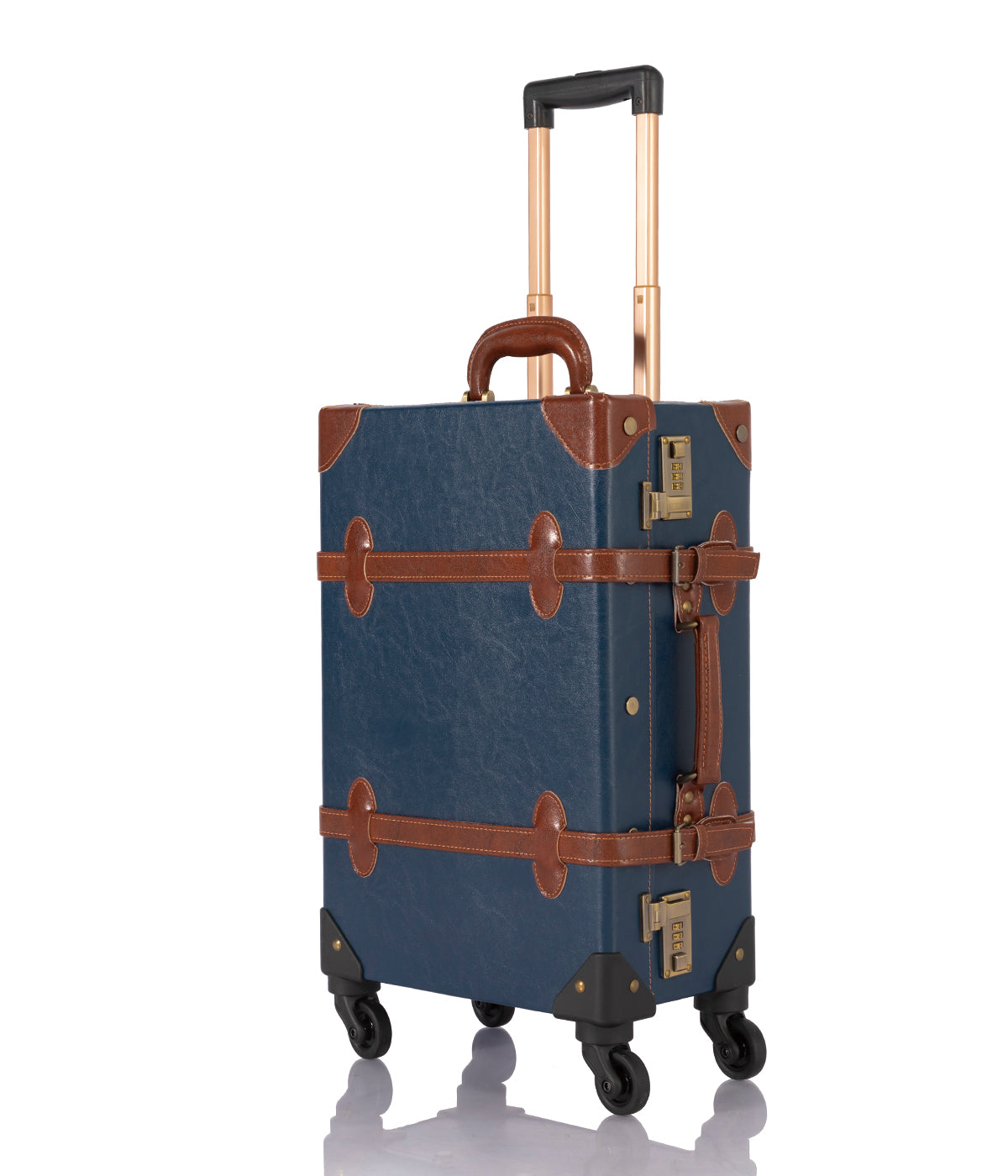 Navy blue SarahFace Carry-on suitcase by COTRUNKAGE, compact travel luggage with a sleek design and durable wheels.