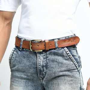 Formal tan leather belt for men with a sleek buckle, crafted by Classy Leather Bags, ideal for professional and dressy occasions.