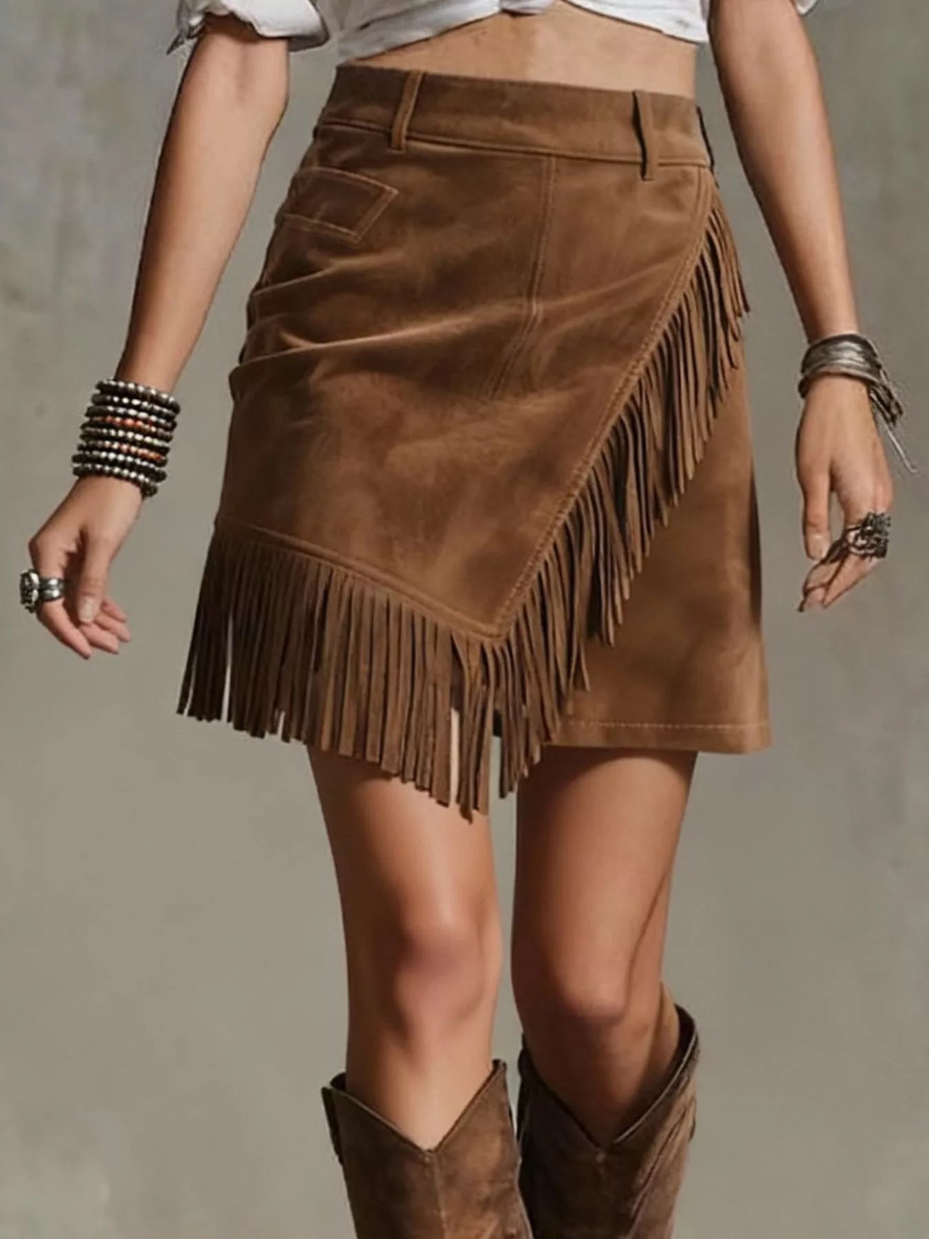 Fringe Suede Mini Skirt - Farnelli