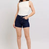 Judy Blue Full Size High Waist Heart Shaped Pkts & Red Contrast Thread Denim Shorts Plus Size - DK
