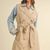 MABLE Layered Look Trench Coat With Denim Jacket - Taupe