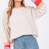 SAGE + FIG Color Block Waffle Knit T-Shirt - Sand