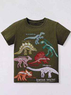Children's Dinosaur Skeleton Round Neck T-Shirt - Farnelli
