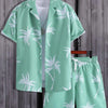 Men's Full Size Palm Print Button Up Shirt and Shorts Set Plus Size - Gum Leaf