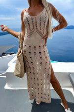Openwork Slit Scoop Neck Sleeveless Cover Up - Farnelli