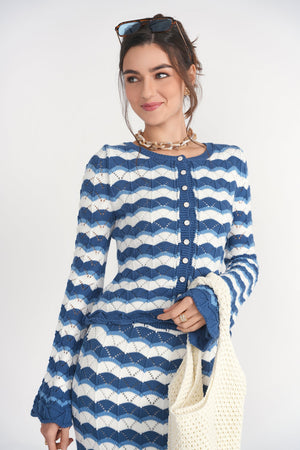 Blue Making Waves crochet top by Adina Las Vegas featuring a stylish, textured design and a relaxed fit.