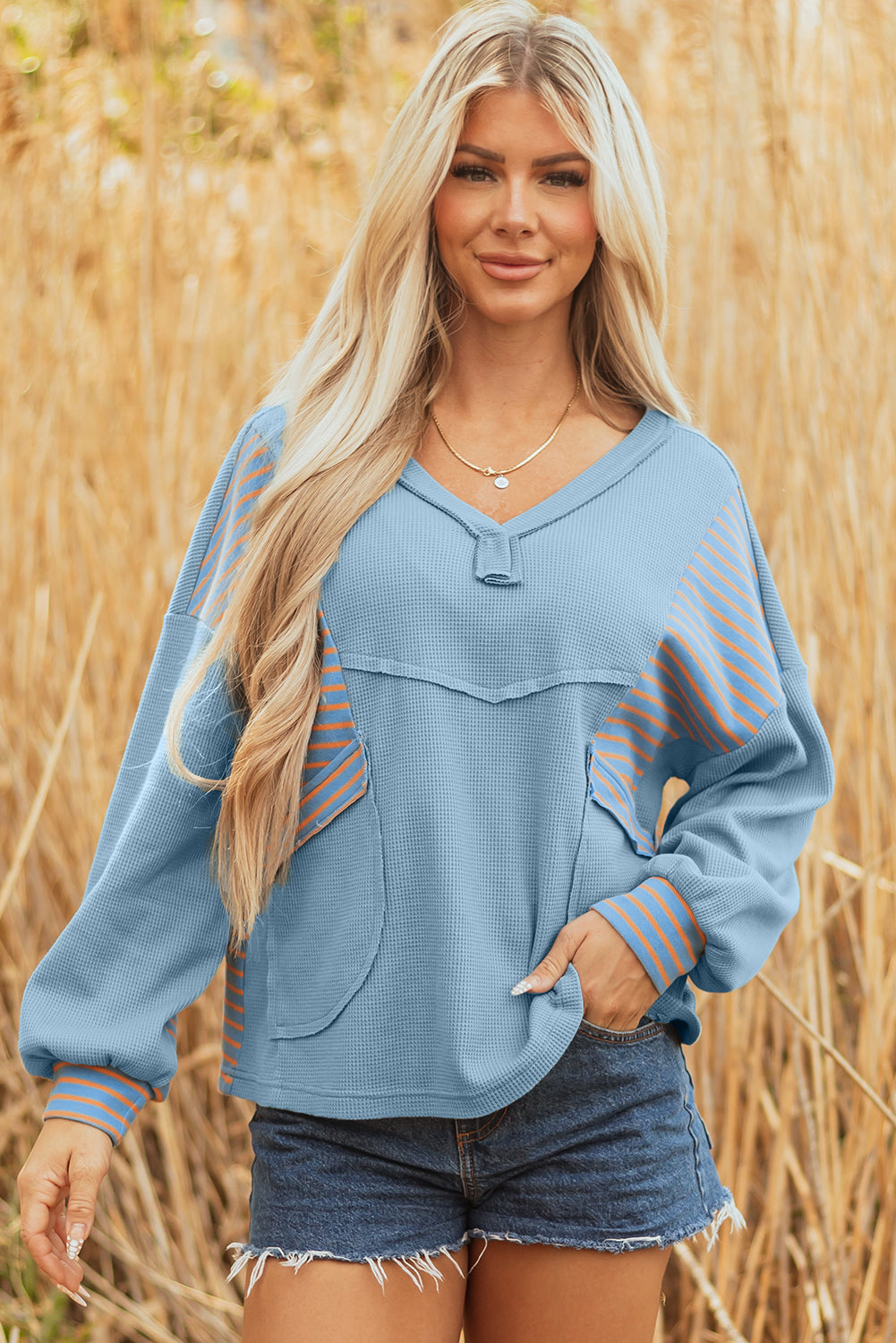 Madison Exposed Seam Waffle Baggy Pullover - Farnelli