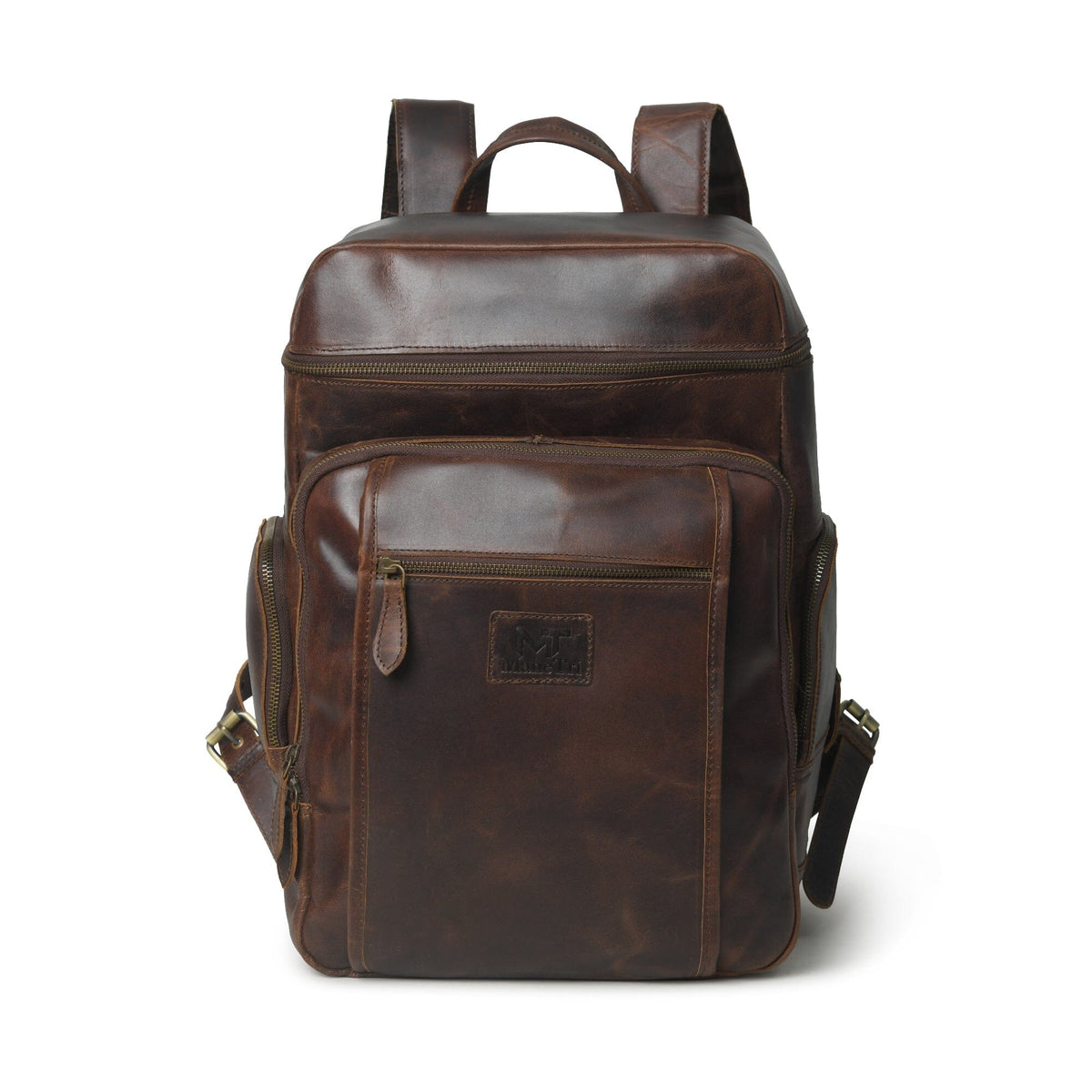 Alpha Brown Buffalo Leather Travel Backpack by Classy Leather Bags, showcasing sturdy leather with multiple compartments and adjustable straps.
