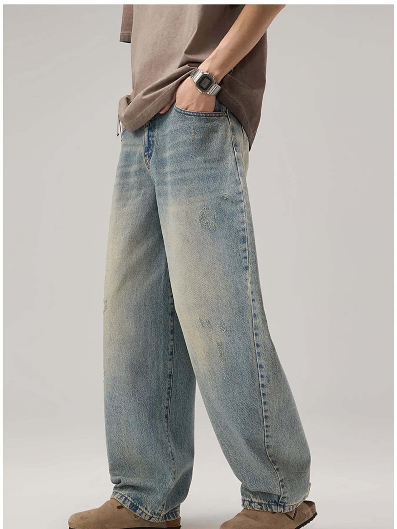 Men's Vintage Wash Wide Leg Jeans - Farnelli