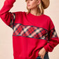 BiBi Christmas Theme Plaid Block Sweatshirt with Binding - Farnelli