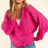 Haptics Full Size Button Down Crop Long Sleeve Cardigan - Fuchsia