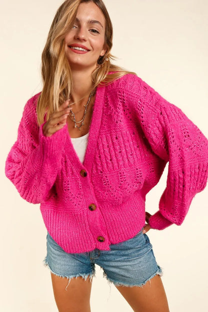 Haptics Full Size Button Down Crop Long Sleeve Cardigan - Farnelli