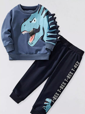 Children's Dinosaur Print Long Sleeve Sweatshirt & Pants Set - Farnelli