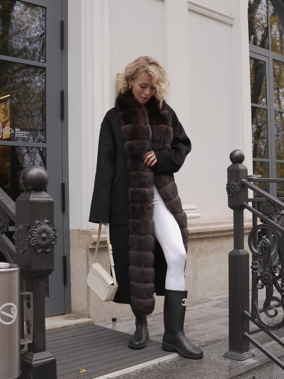Brackley Alaska Outerwear Company genuine polar fox fur double-face coat in soft white fur