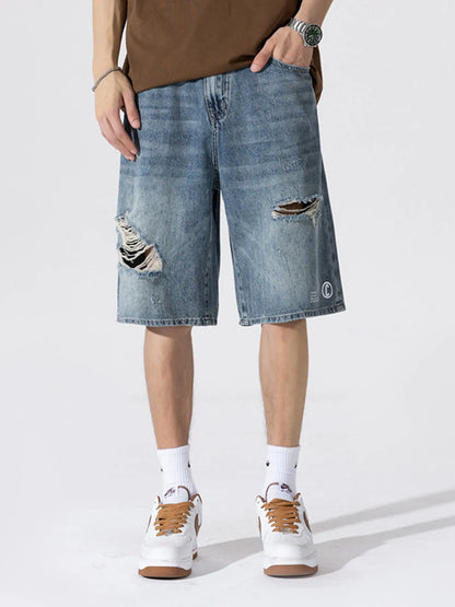 Men's Distressed Loose Fit Denim Shorts - Farnelli