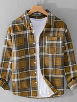 Men's Plus Size Plaid Button Up Long Sleeve Shirt - Farnelli