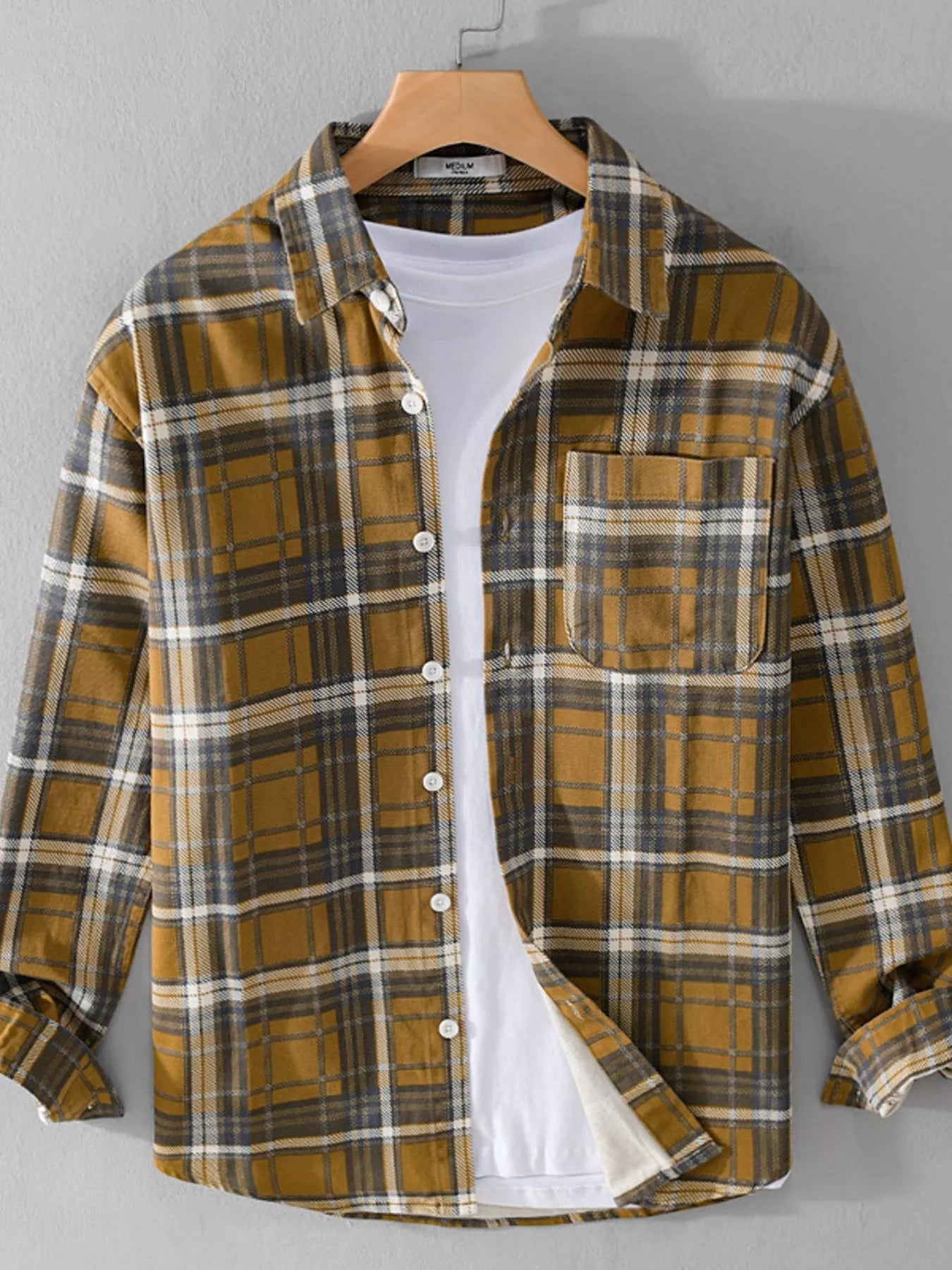 Men's Plus Size Plaid Button Up Long Sleeve Shirt - Farnelli