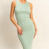 HYFVE Ribbed Round Neck Sleeveless Knit Midi Dress - Gum Leaf