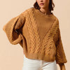SO ME Mineral Washed Loose Fit Textured Cable Sweater - VINTAGE CAMEL