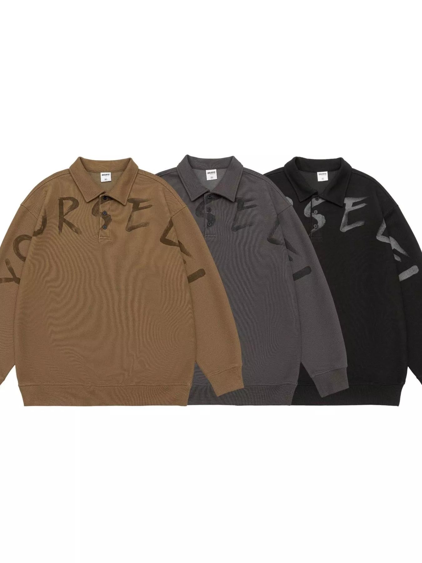 Men's Plus Size Letter Long Sleeve Polo Sweatshirt - Farnelli