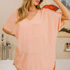 BiBi Woven V Neck Hi-low Boxy Top With Front Pocket - PEACH