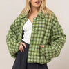 HYFVE Tweed Plaid Button Up Collared Neck Jacket - Green