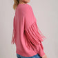 Umgee Full Size Fringe Round Neck Long Sleeve Sweater Plus Size - Farnelli