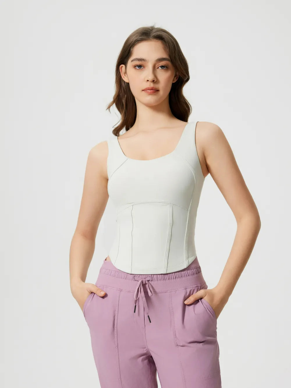 Millennia Round Neck Wide Strap Active Tank with Detachable Chest Pads - Farnelli