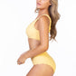 SOLID YELLOW TEXTURED SCALLOP HIGH WAIST BIKINI SET