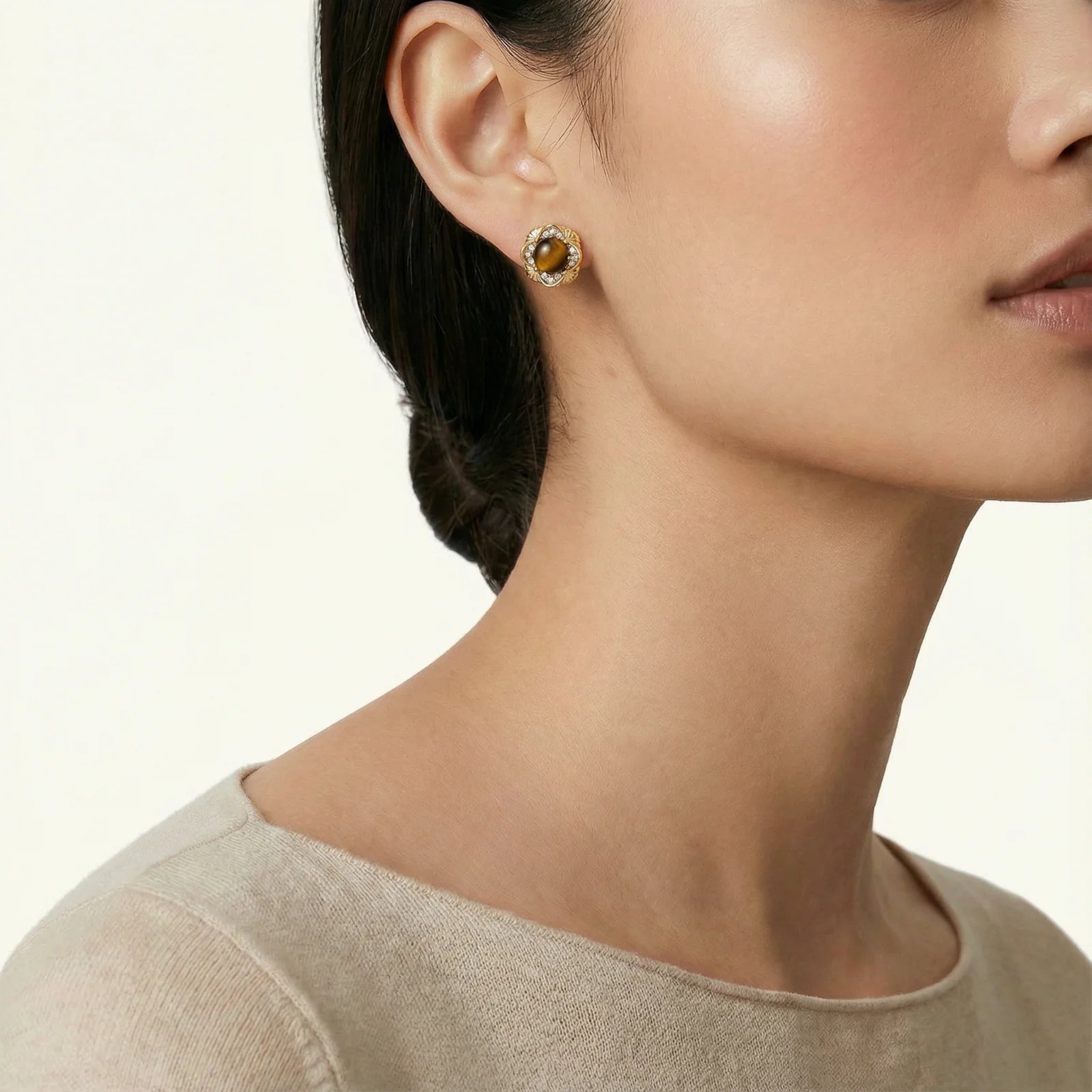 Golden Empress Tiger's Eye Studs - Farnelli