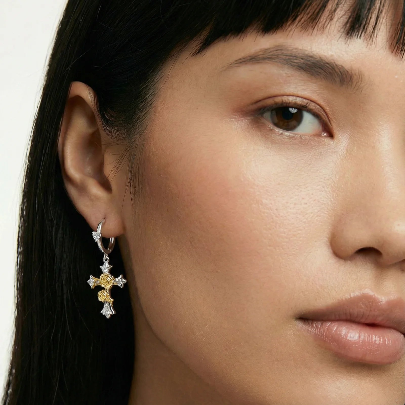 Golden Rose Cross Earrings - Farnelli
