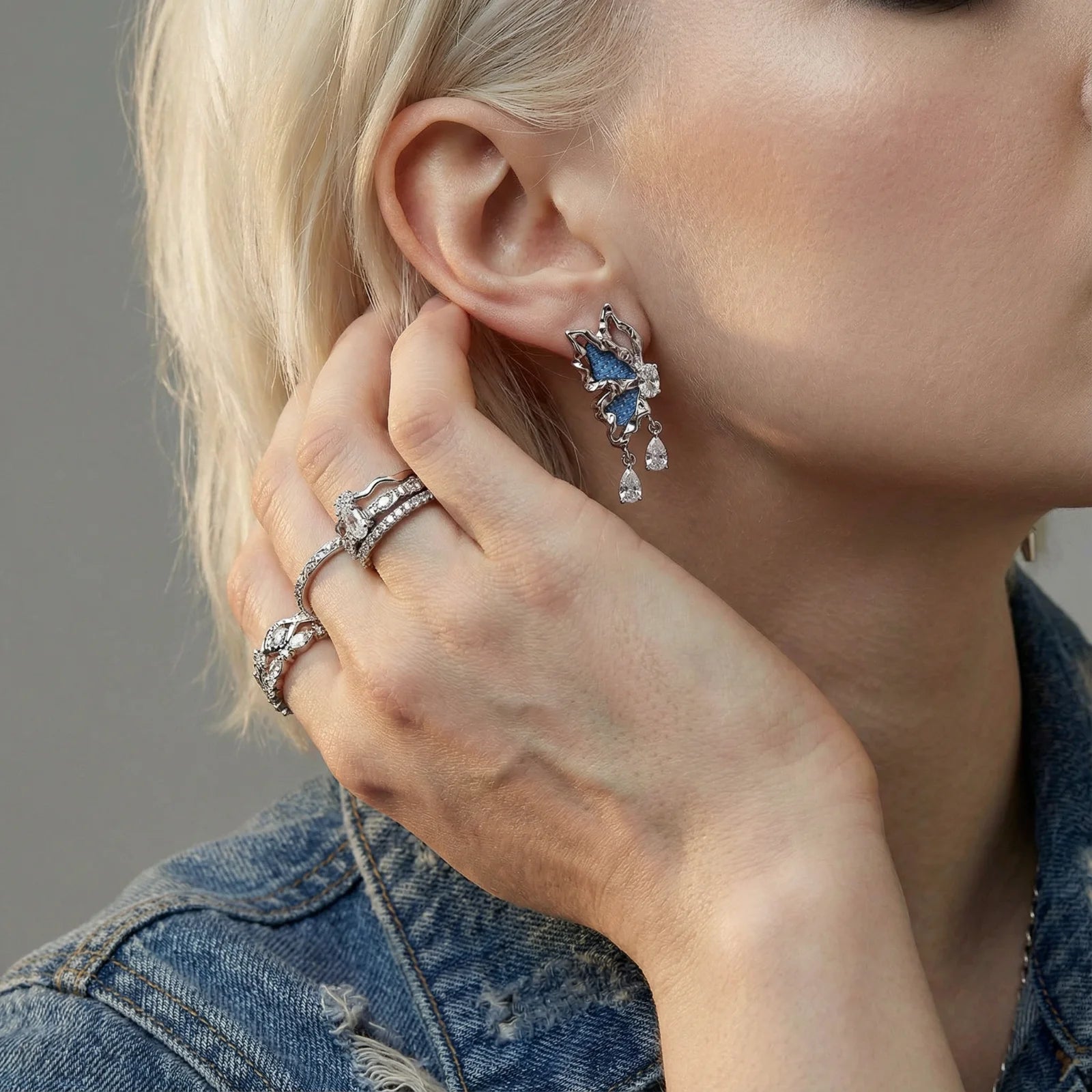 Denim Dreams Butterfly Earrings - Farnelli