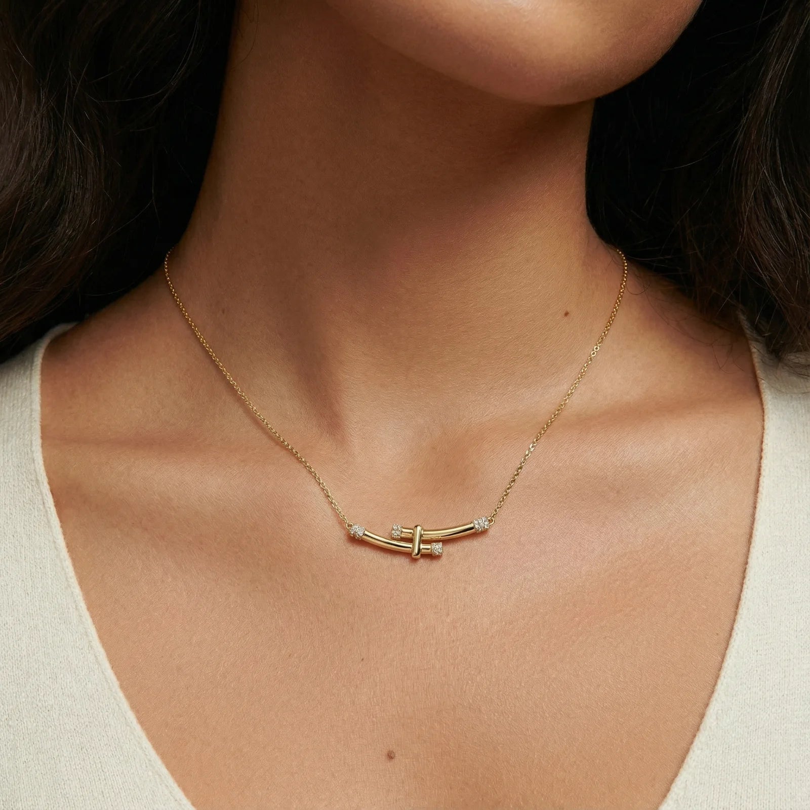 Bamboo Crystal Arc Necklace - Farnelli