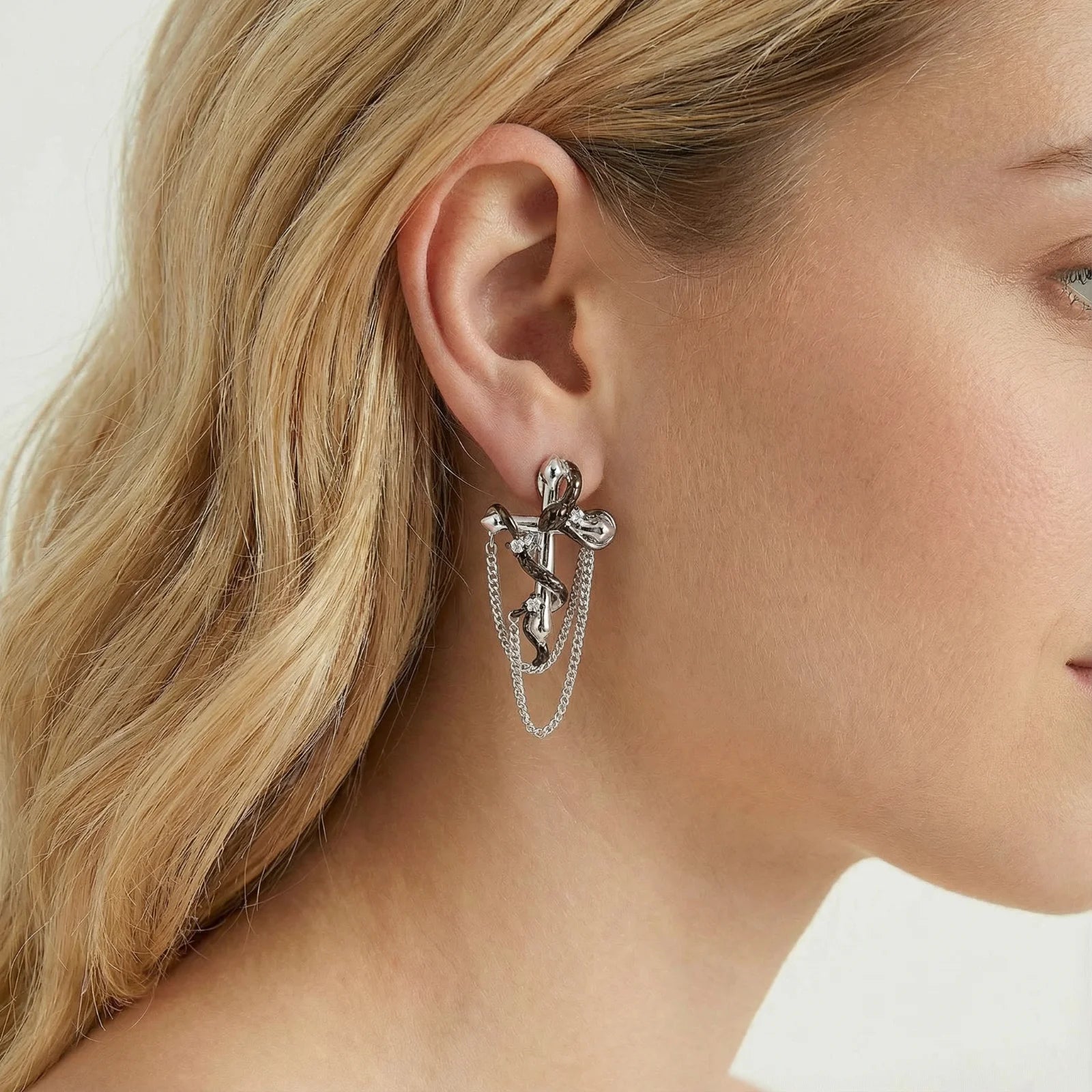 Serpent Cross Chain Earrings - Farnelli