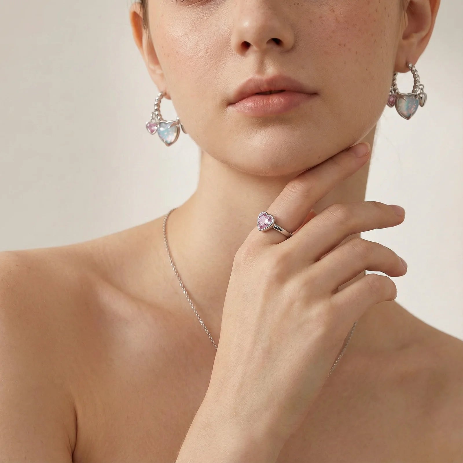 Opal Heart Charm Hoops - Farnelli