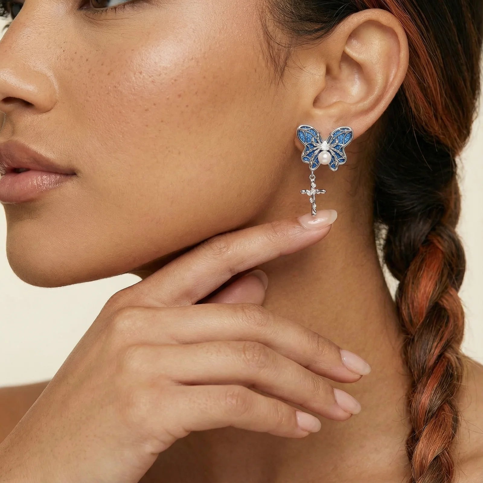 Celestial Butterfly Cross Earrings - Farnelli