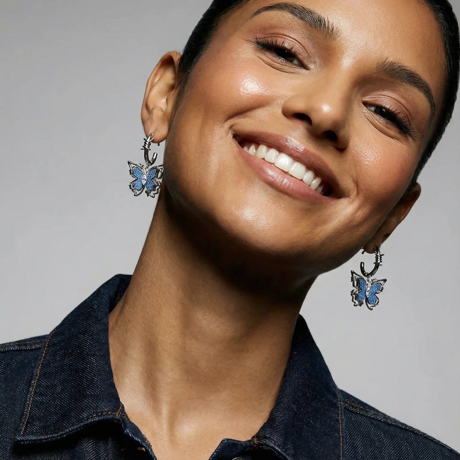 Blue Butterfly Drop Earrings - Farnelli