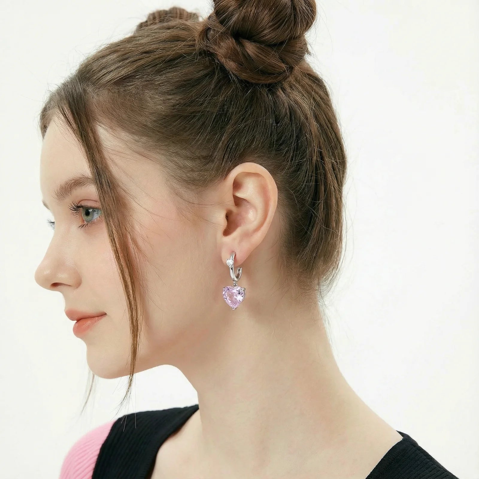 Pink Heart Drop Hoops - Farnelli